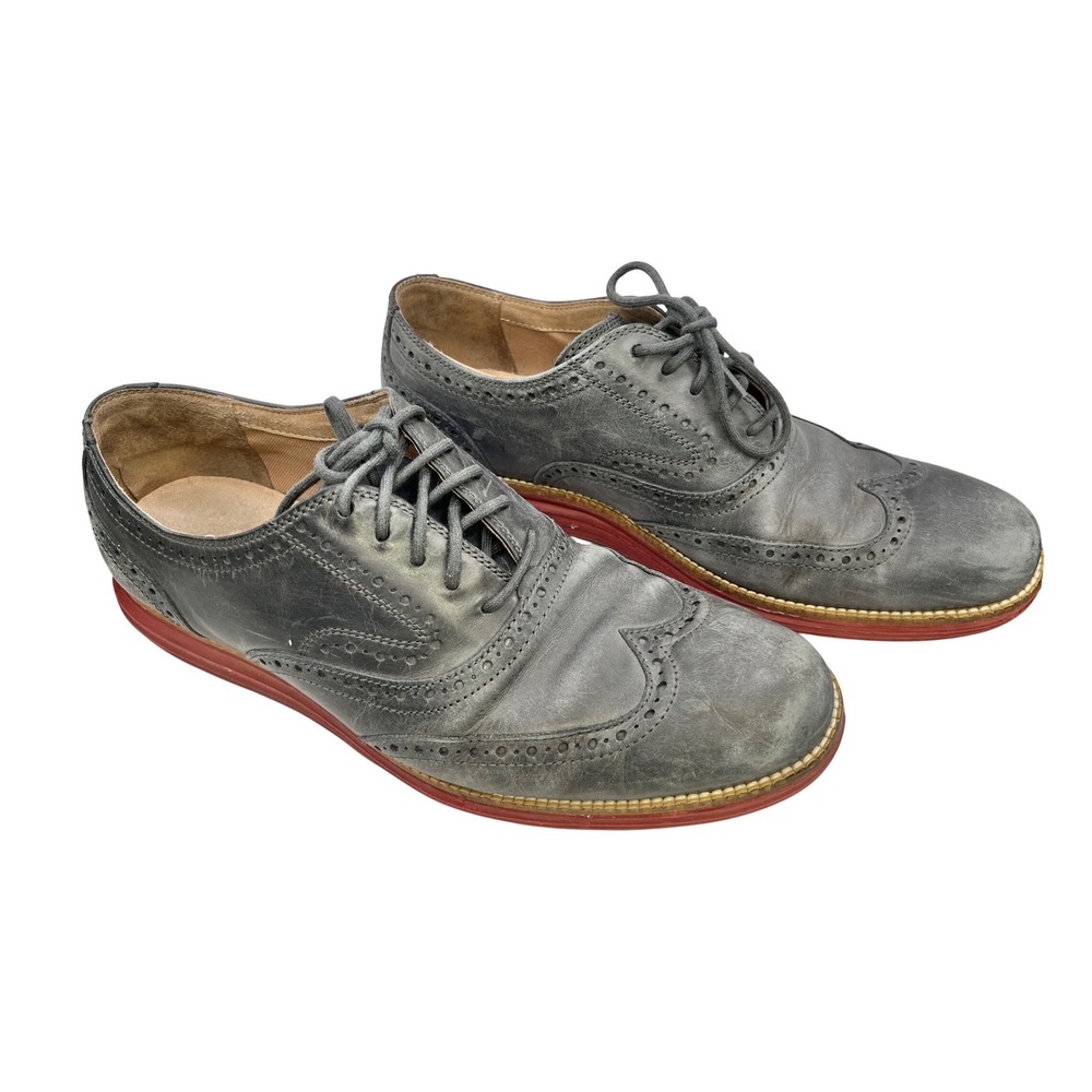 Cole Haan Mens Wingtip Oxford Dress Shoes Size 10M Gray Suede Leather Lace Up